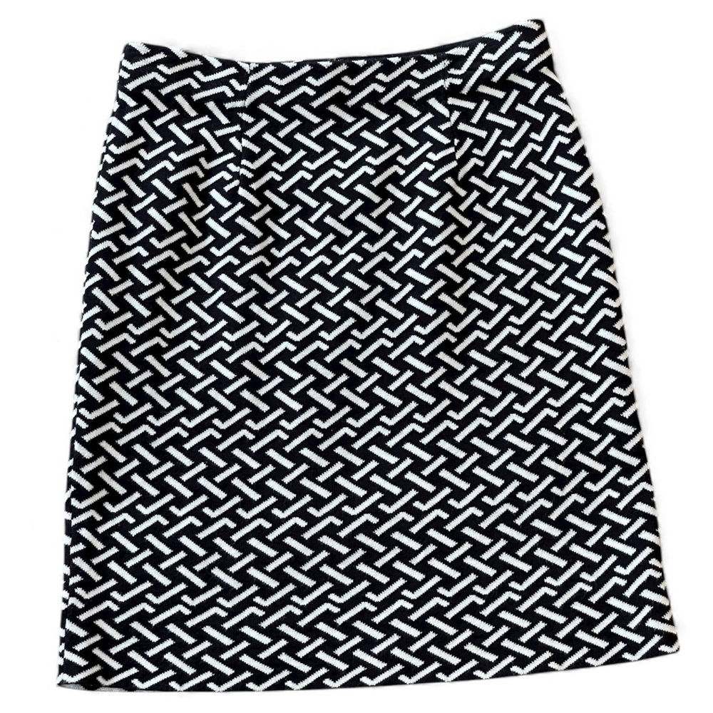 J. McLaughlin Black White Geometric Print Pencil Sweater Knit Skirt Sz XS
